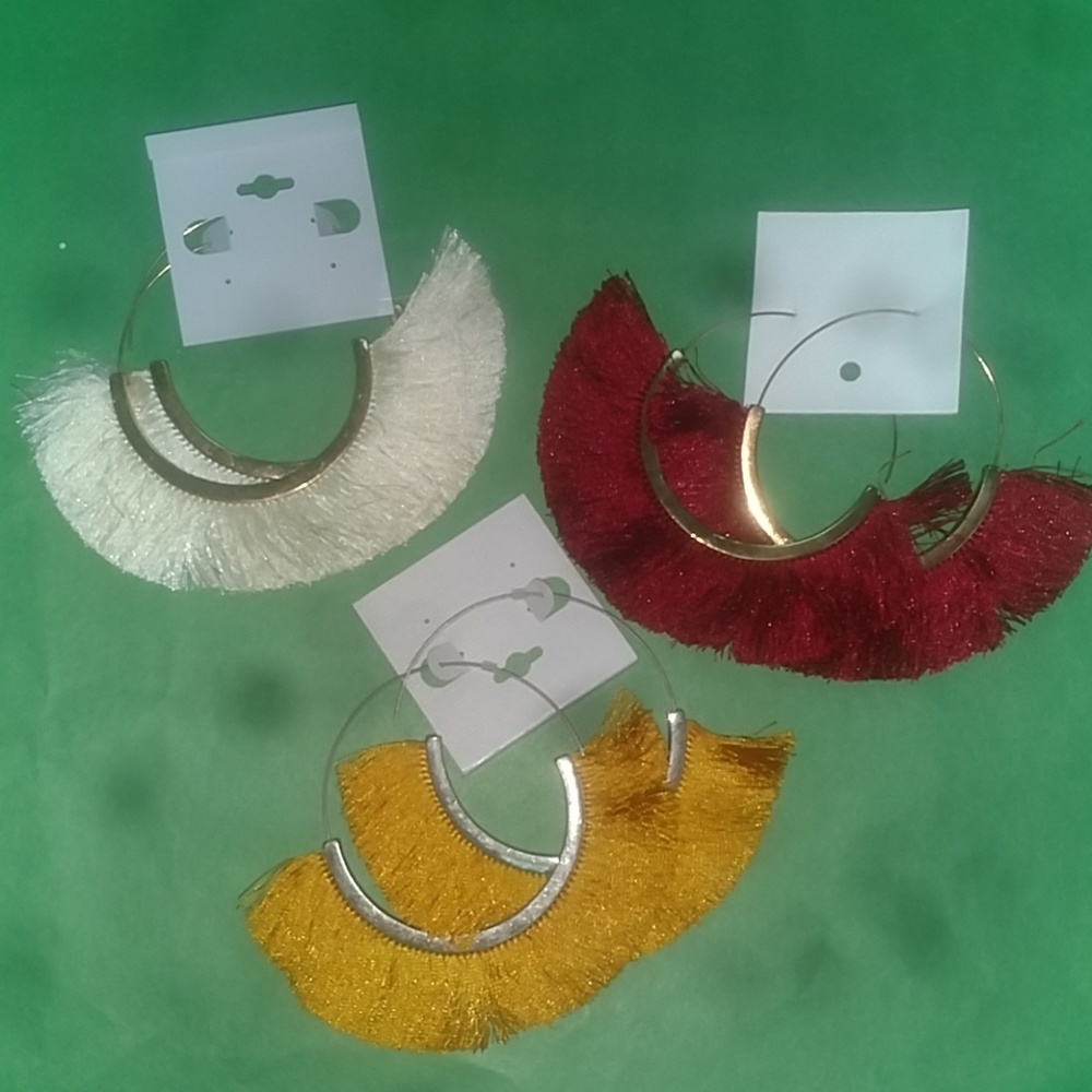 FP Fringe Hoop Earrings ONLY White and Gold Pair